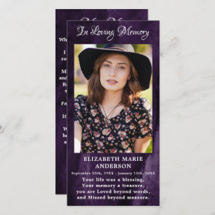 Memorial Sympathy Photo Funeral Prayer Card Purple