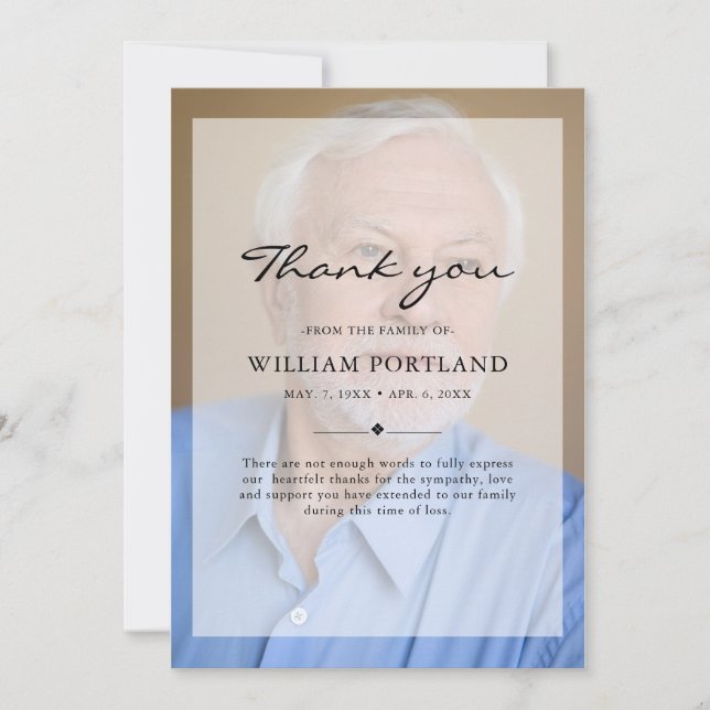 Memorial Sympathy Photo Vellum Overlay Funeral Thank You Card (Front)