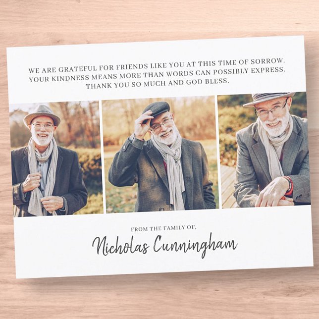 Memorial Three Custom Photo and Message Thank You Card (Creator Uploaded)