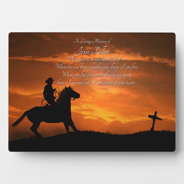 Memorial Tribute Cowboy and Horse Spiritual Plaque (Front)