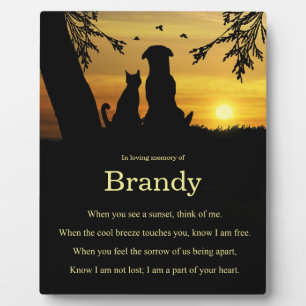 Memorial Tribute Dog Cat Pet with Spiritual Poem Plaque