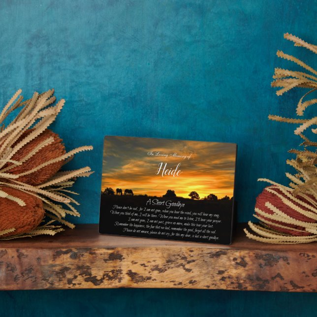 Memorial Tribute Name Spiritual Poem Horse Sunset  Plaque (Side)