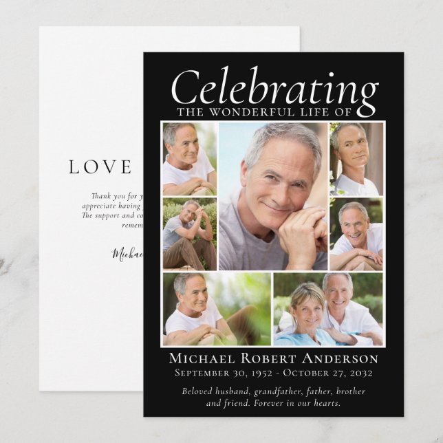 Memorial Tribute Photo Collage Keepsake Thank You  (Front/Back)