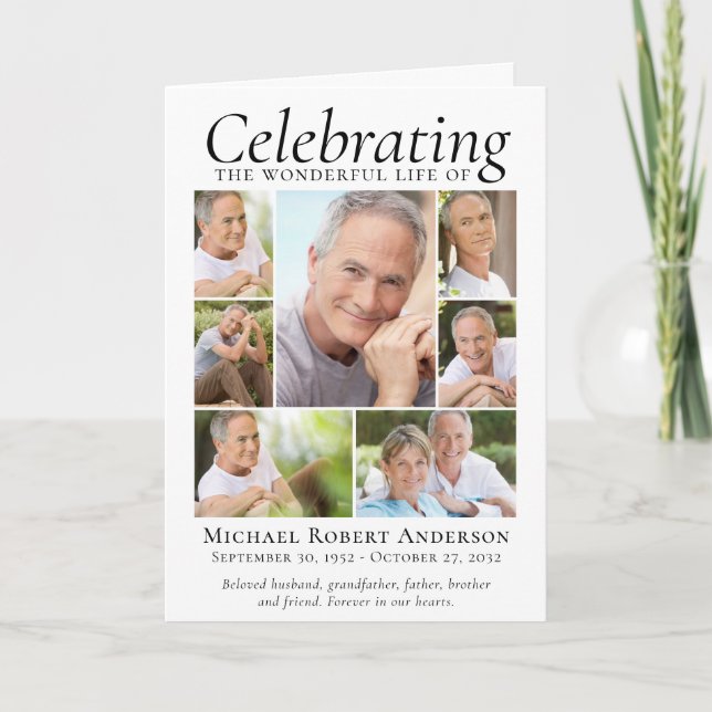 Memorial Tribute Photo Collage Keepsake Thank You Card (Front)