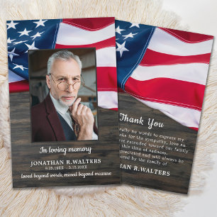 Memorial Veteran Patriotic Flag Funeral Thank You Card