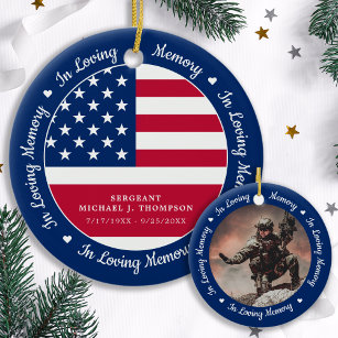 Memorial Veteran Photo USA American Flag Ceramic Tree Decoration