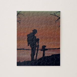 Memorial, Veternas Day, silhouette solider at grav Jigsaw Puzzle