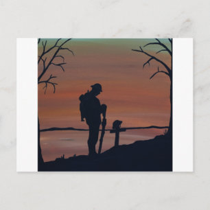 Memorial, Veternas Day, silhouette solider at grav Postcard