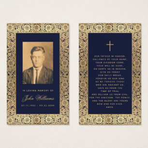 Memorial Vintage Navy Blue Gold Roses  Prayer Card