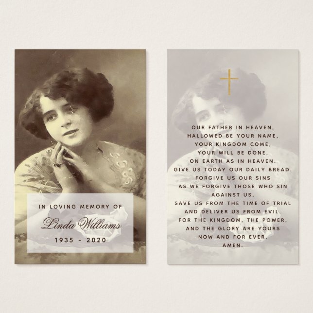 Memorial Vintage Photo Script Funeral Prayer Card (Front & Back)