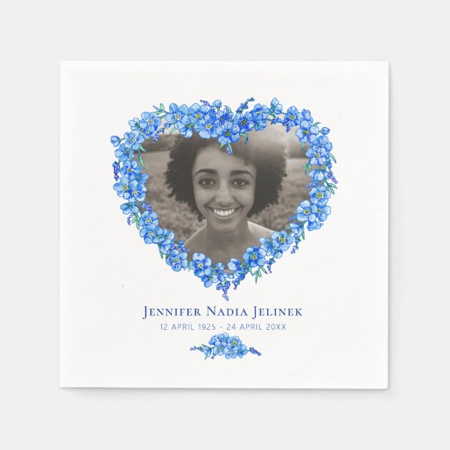 Memorial wake photo forget-me-nots napkin (Front)