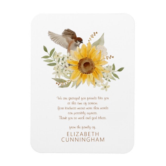 Memorial Watercolor Bird and Sunflowers Botanicals Magnet (Vertical)