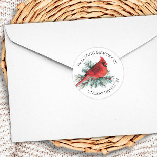 Memorial Watercolor Cardinal Pine Classic Round Sticker