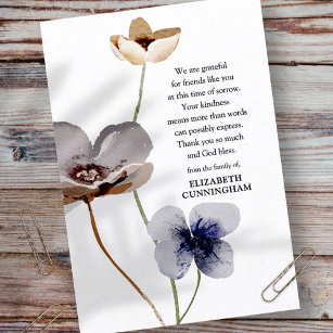 Memorial Watercolor Floral Botanicals Elegant Chic Thank You Card