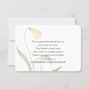 Memorial Watercolor Floral Botanicals Modern Chic Thank You Card