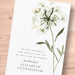 Memorial Watercolor Flower Botanicals Elegant Chic Thank You Card