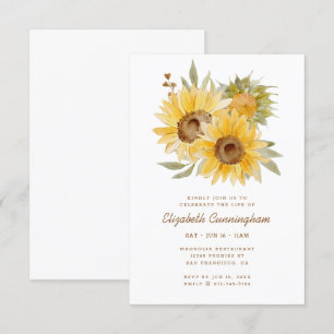 Memorial Watercolor Sunflowers Foliage Botanicals Invitation