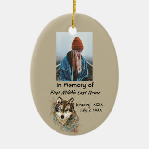 Memorial Watercolor Wolf Keepsake Ornament