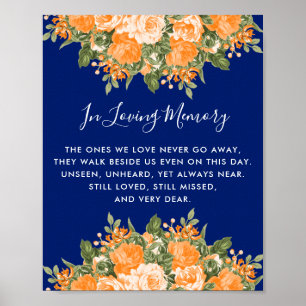 Memorial Wedding - Orange Flowers on Navy Blue Poster