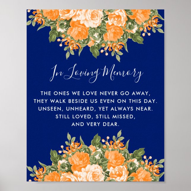 Memorial Wedding - Orange Flowers on Navy Blue Poster (Front)