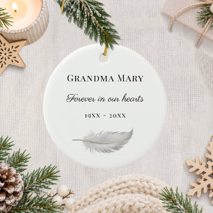 Memorial white feather hearts memory ceramic tree decoration