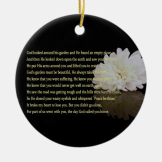 Memorial white flower with verse round ornament