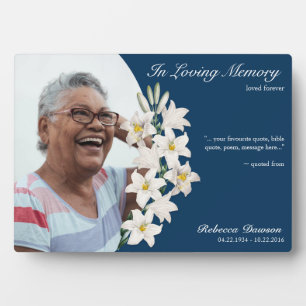 Memorial White Lily Floral Keepsake Custom Photo Plaque