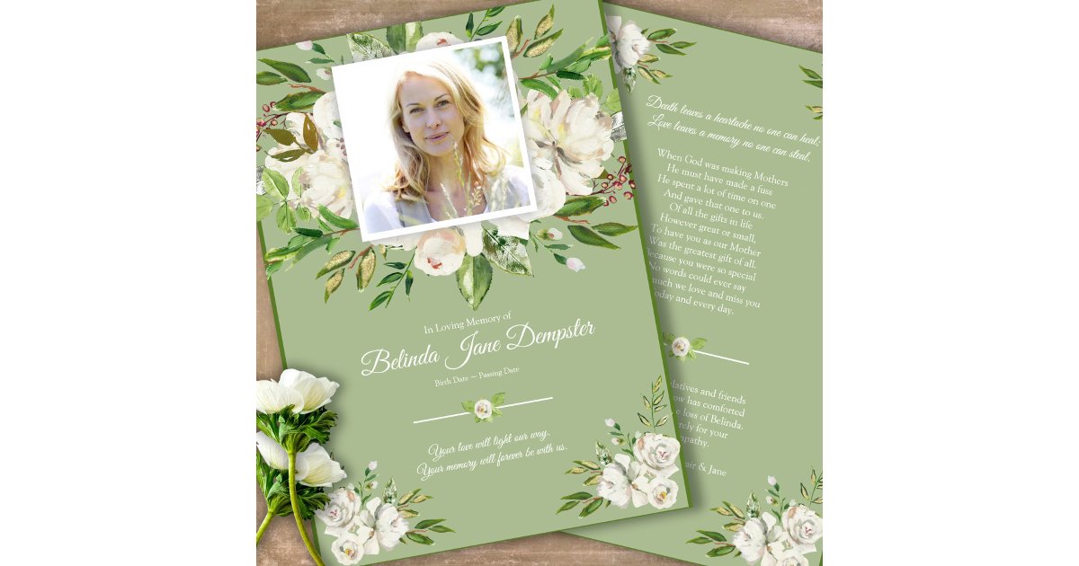 Memorial White Rose Funeral Thank You Card | Zazzle