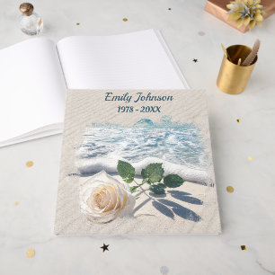 Memorial White Rose On Beach Sand Guest Book