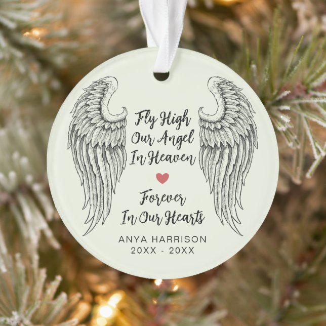 Memorial Wings Fly High Our Angle In Heaven Photo Ornament (Tree)