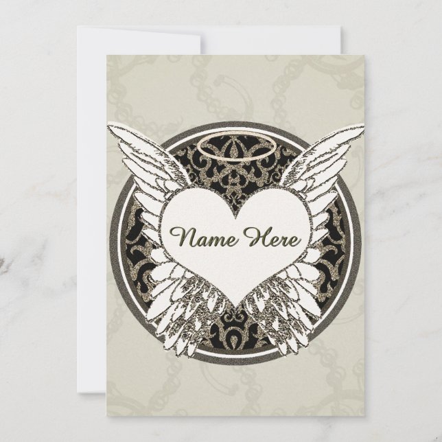 Memorial with Angel Wings and Heart Invitation (Back)