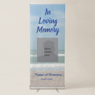 Memorial with beach scene and photo retractable banner