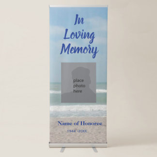 Memorial with beach scene and photo retractable banner