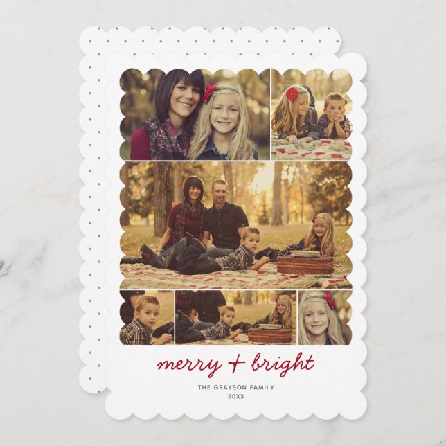 Memories 6 Photo Scalloped Holiday Greeting Card (Front/Back)