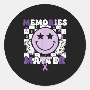 Memories alzheimer's awareness purple ribbon  classic round sticker