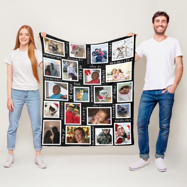 Memories Black Create Your 20 Photo Collage Fleece Blanket (In Situ)