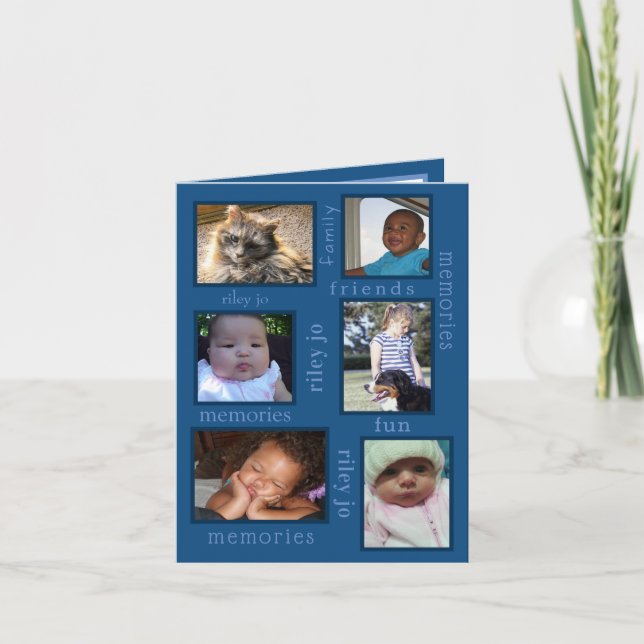 Memories Classic Blue 6 Photo Any Occasion Thank You Card (Front)