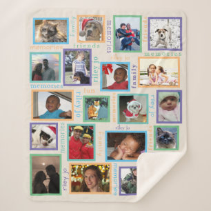 Memories Colourful 20 Photo Collage Personalised Sherpa Blanket