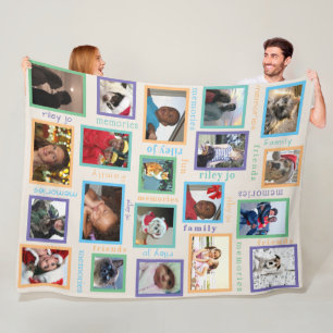 Memories Colourful Large Small 20 Photo Collage Fleece Blanket