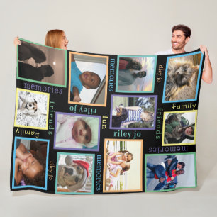 Memories Colourful Modern Jumbo 12 Photo Collage Fleece Blanket