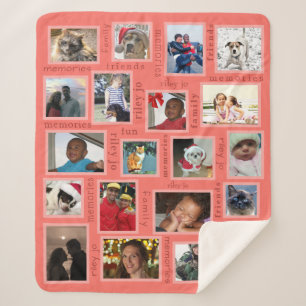 Memories Coral 20 Photo Collage Personalised Sherpa Blanket