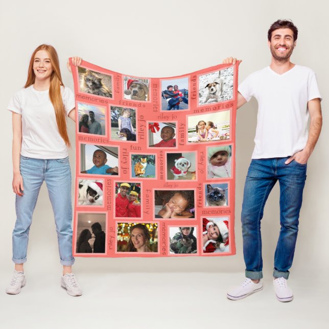 Memories Coral Create Your 20 Photo Collage Fleece Blanket (In Situ)