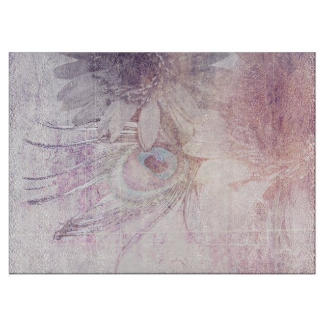 Memories : Gerbera Flower + Peacock Feather Cutting Board (Front)