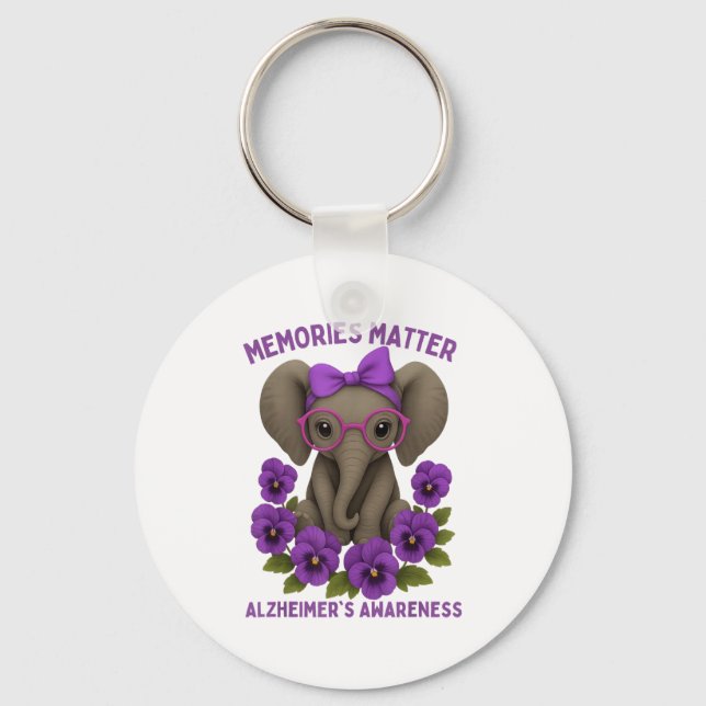 Memories Heimer's Awareness Purple Elephant Flower Key Ring (Front)