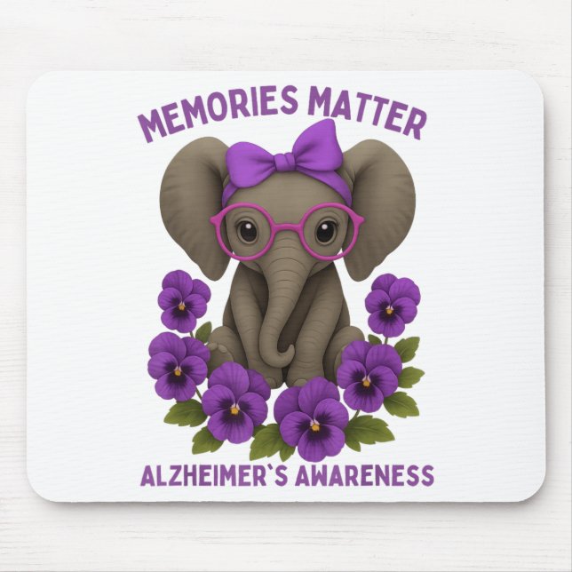 Memories Heimer's Awareness Purple Elephant Flower Mouse Mat (Front)