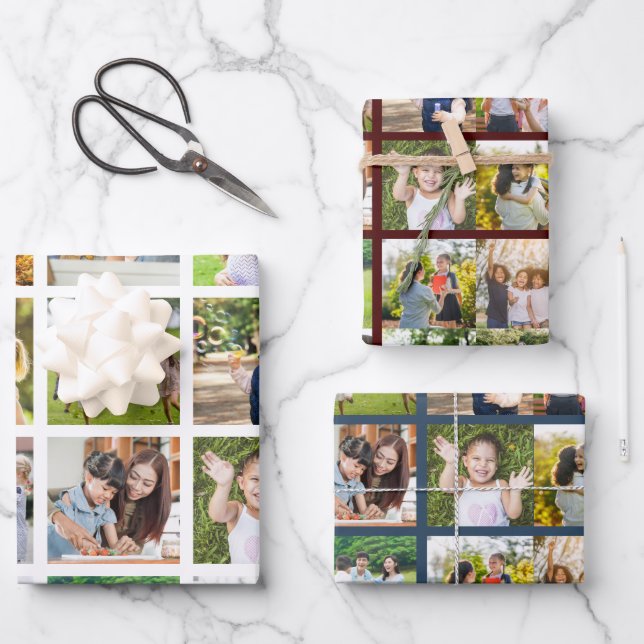 Memories in Motion: Customisable 16 Photo Collage Wrapping Paper Sheet (Front)