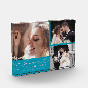 Memories Made with Love Aqua Peach Wedding Photo Block