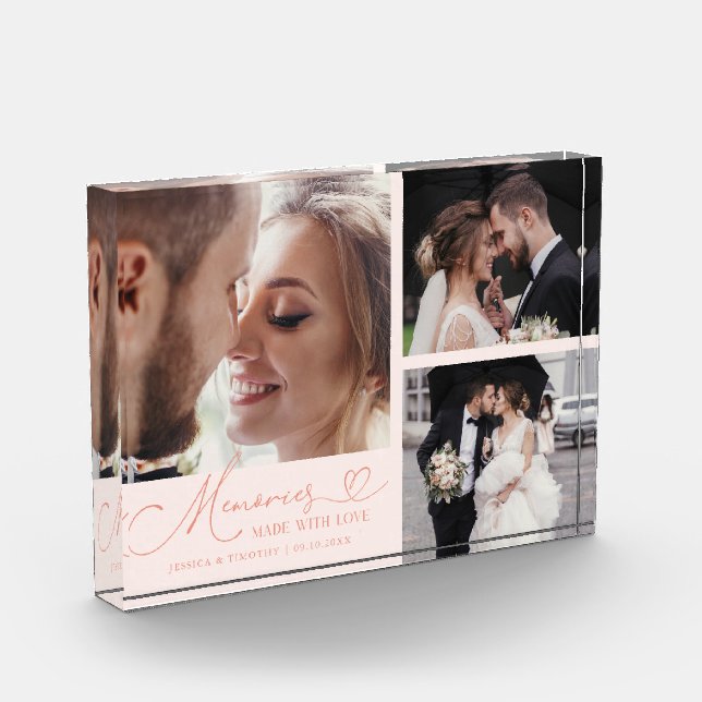 Memories Made with Love Peach Wedding Photo Block (Left)
