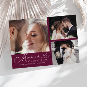 Memories Made With Love Wedding Cranberry Photo Thank You Card