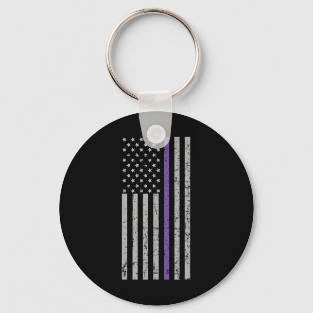 Memories Matter Alzheimer USA Flag Purple Strip  Key Ring (Front)